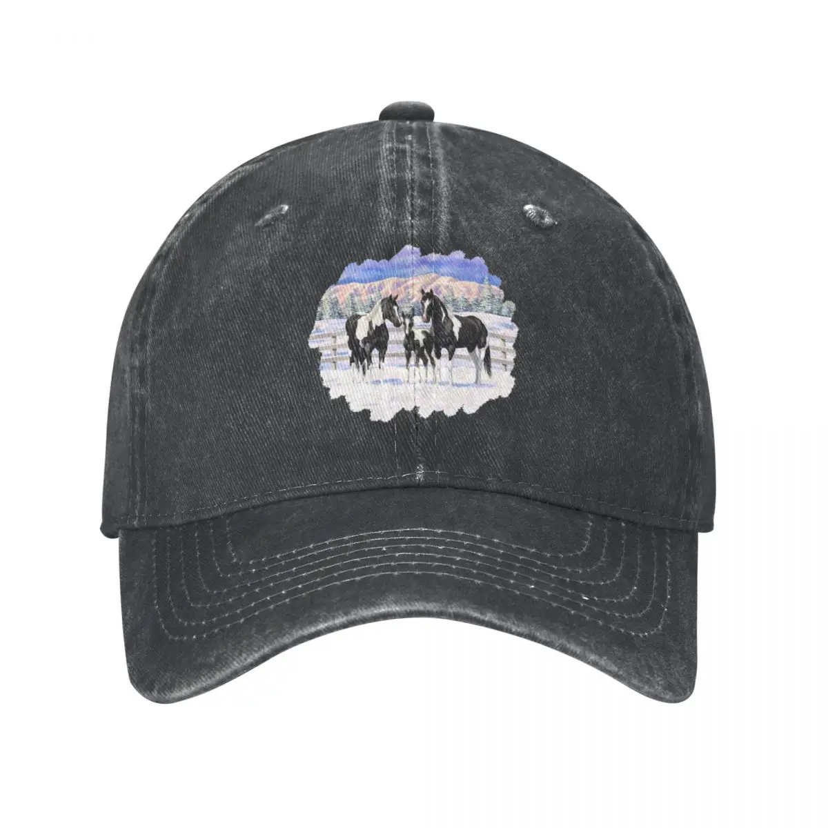 Black Paint Horse Pinto Quarter Horses in Snow Cap Cowboy Hat baseball man caps women Snap back hat hat men's Women's