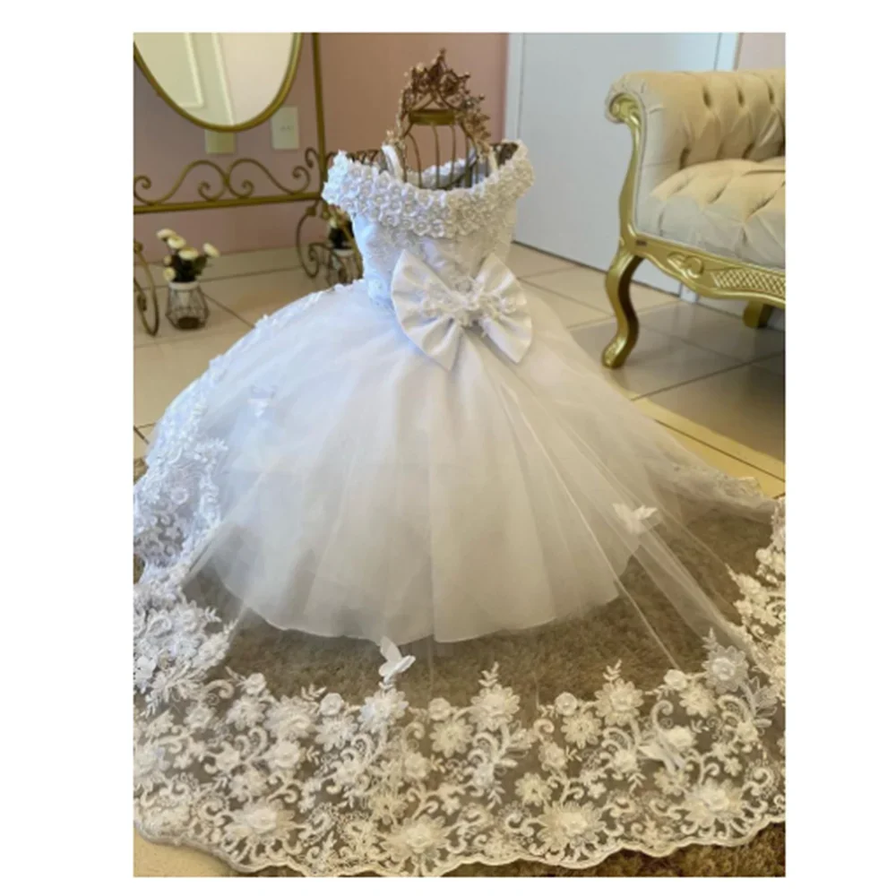 White Flower Girl Dresses Lace applique Birthday Wedding Ball Party First Communion Customized Formal Activity