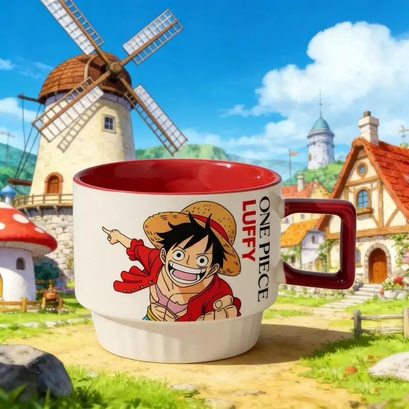 One Piece Monkey D. Luffy Ceramic Stacking Cup Set 4 Pcs Cute Anime Gift Box Home Office Desk Birthday Present Premium Quality