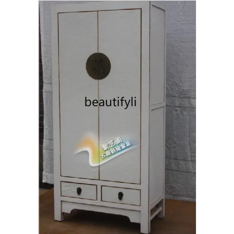 

zxqNew Chinese solid wood black frame red door large wardrobe neoclassical antique old storage cabinet