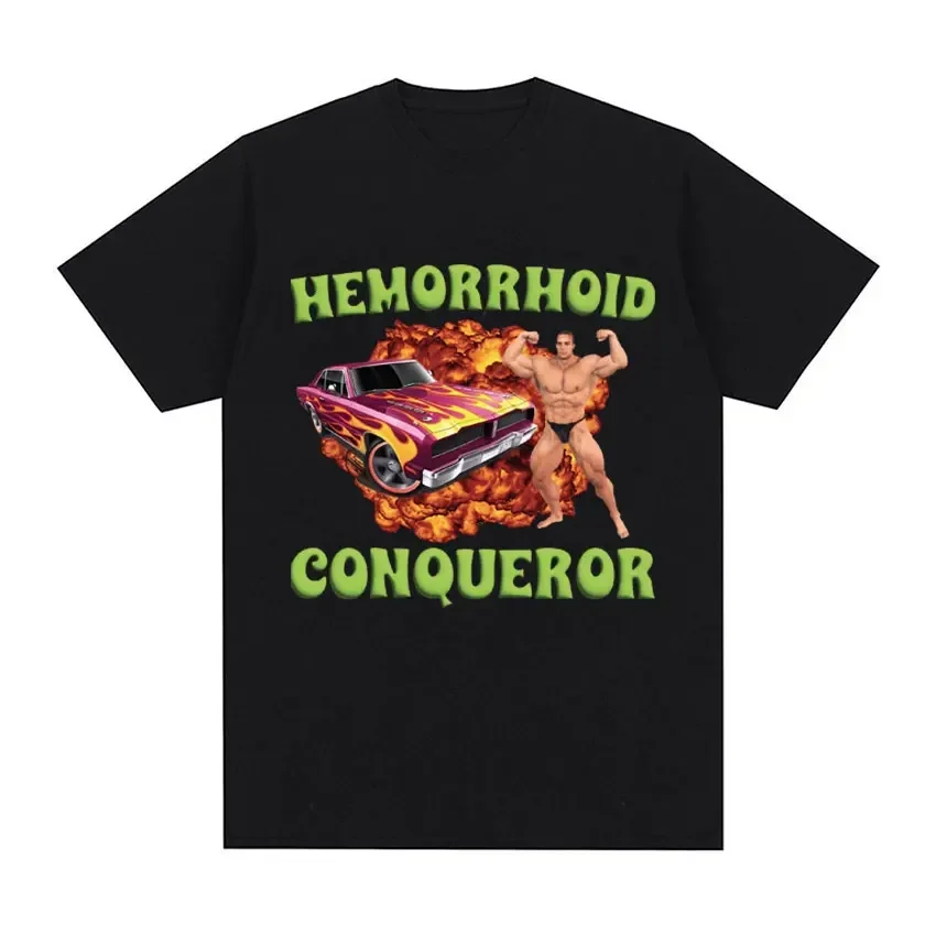 Funny Hemorrhoid Conqueror Meme T Shirt Men Harajuku Retro Short Sleeve T-shirt Men's Casual Loose Oversized T Shirts Streetwear