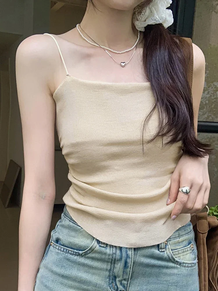 New France Classic Solid Color Street Casual Female T-shirt Summer Chicly Camisole Basic Sleeveless Fashion Simple Women T-shirt