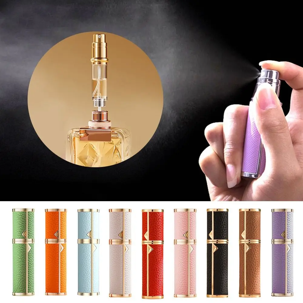 5ml Perfume Bottle PU Leather Lychee Pattern Cosmetic Container Empty Refillable Ultra-fine Mist Fragrance Container Travel