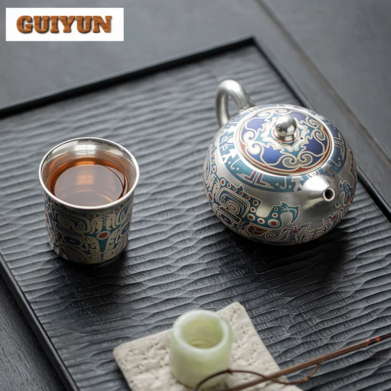 190ml Elegant Handmade Gilded Silver Xishi Teapot Creative Taotie Pattern Porcelain Pot Tea Soaking Kettle Drinkware Collection