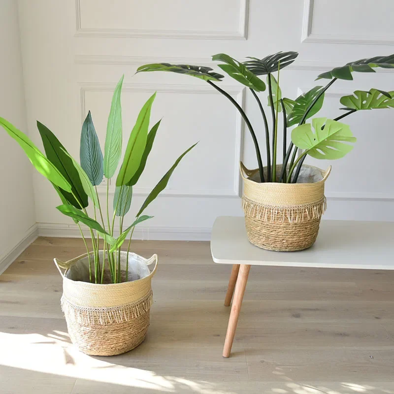 Woven flower pot, extra large grass woven flower pot cover, living room basket decoration, Nordic rattan weaving