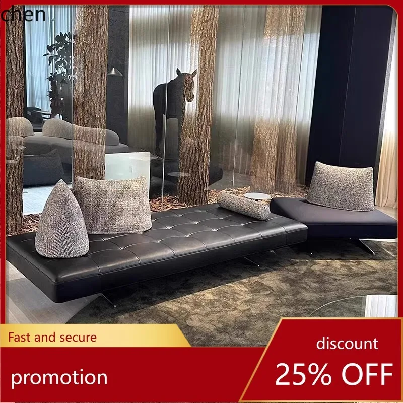 

CZ Minimalist Genuine Leather Sofa with Movable Backrest, Armless Double-Sided Sitting Cowhide Sofa for Living Room