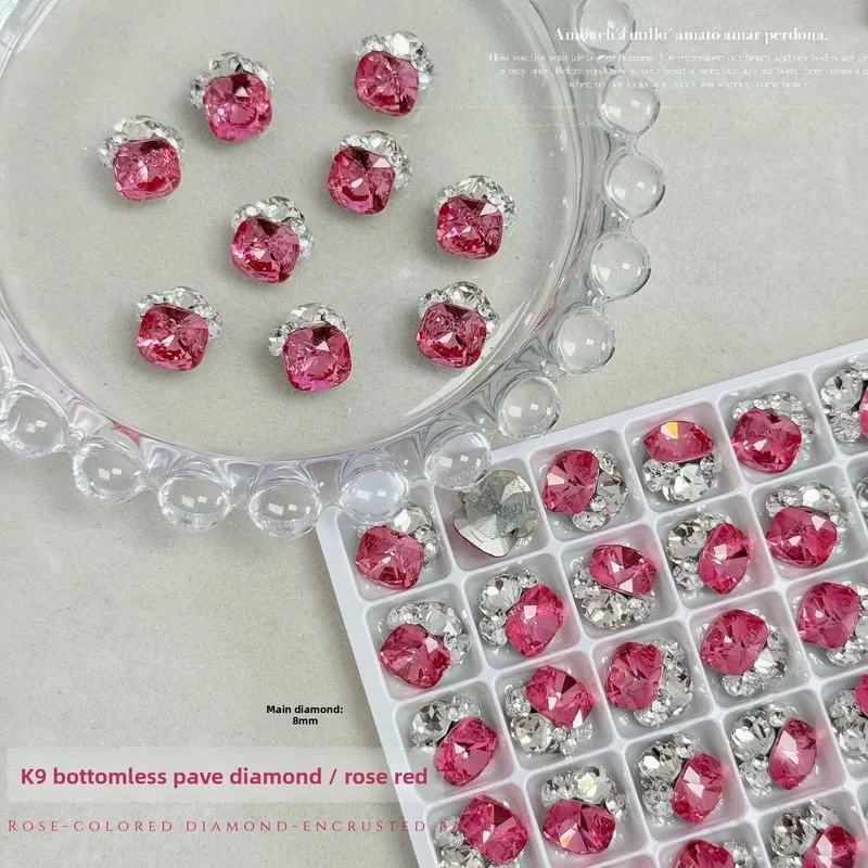 LYLE Mini 3Pcs K9 Rose Red Pigeon Egg Rock Candy No Base Stacked Rhinestone Ball Sparkly Nail Art Charms Wearable Decors DIY Set