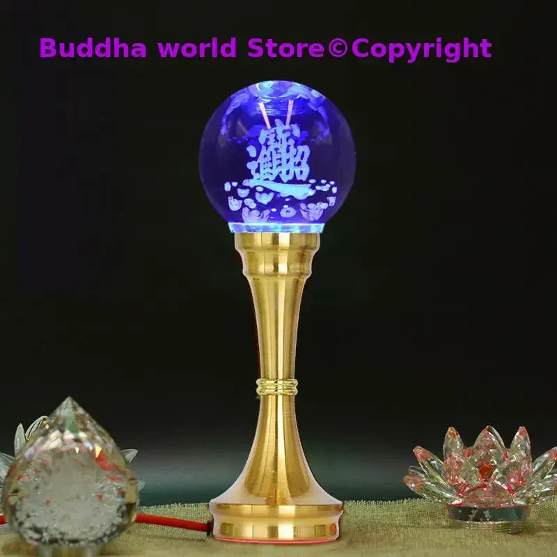 A Pair Wholesale Buddhism supply HOME SHOP temple altar worship God of wealth bring money GOOD LUCK colour crystal buddha Light