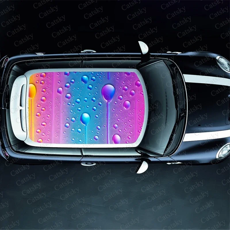 Colorful Water Drops Car Roof Sticker Wrap Racing SUV Accessories Packaging Painted PVC Custom Car Graphic Decal