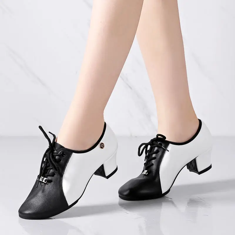 Genuine Leather Dance Shoes Adult Soft Modern Dance Shoes Women Square Shoes Teacher Latin Dance Shoe Sneakers Ballroom Dancing