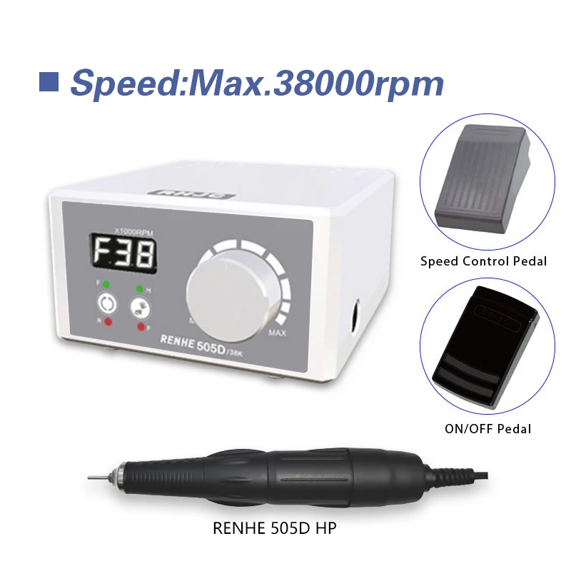 

RHJC RENHE 505D 38000RPM Micromotor Handpeice LCD Speed Screen Display 3.2N.cm Torque Jewelry Nail Polisher Grinder