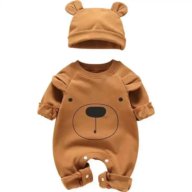 2Pcs Baby Summer Jumpsuits with Hat Set Cute Bear Newborn Romper for Boys Girls Clothes Sets Toddler Infant Outfit Clothing