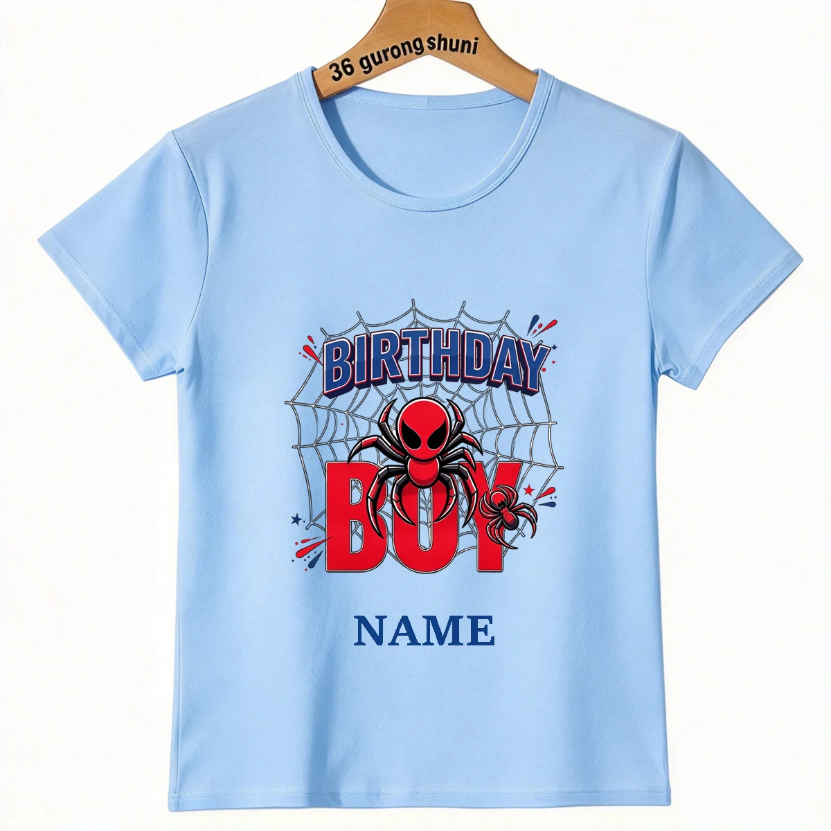 Personalized Spider Birthday Boy T-Shirt, Custom Name Superhero Spider Kids T-Shirt, Boys Birthday Party Short Sleeve Tee Gift