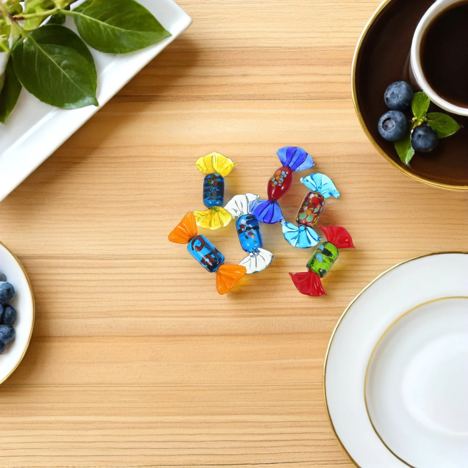 

6Pcs Colorful Glass Candy Decorations Vintage Cartoon Style Table Sweets Wedding Christmas Festival Home Party Props