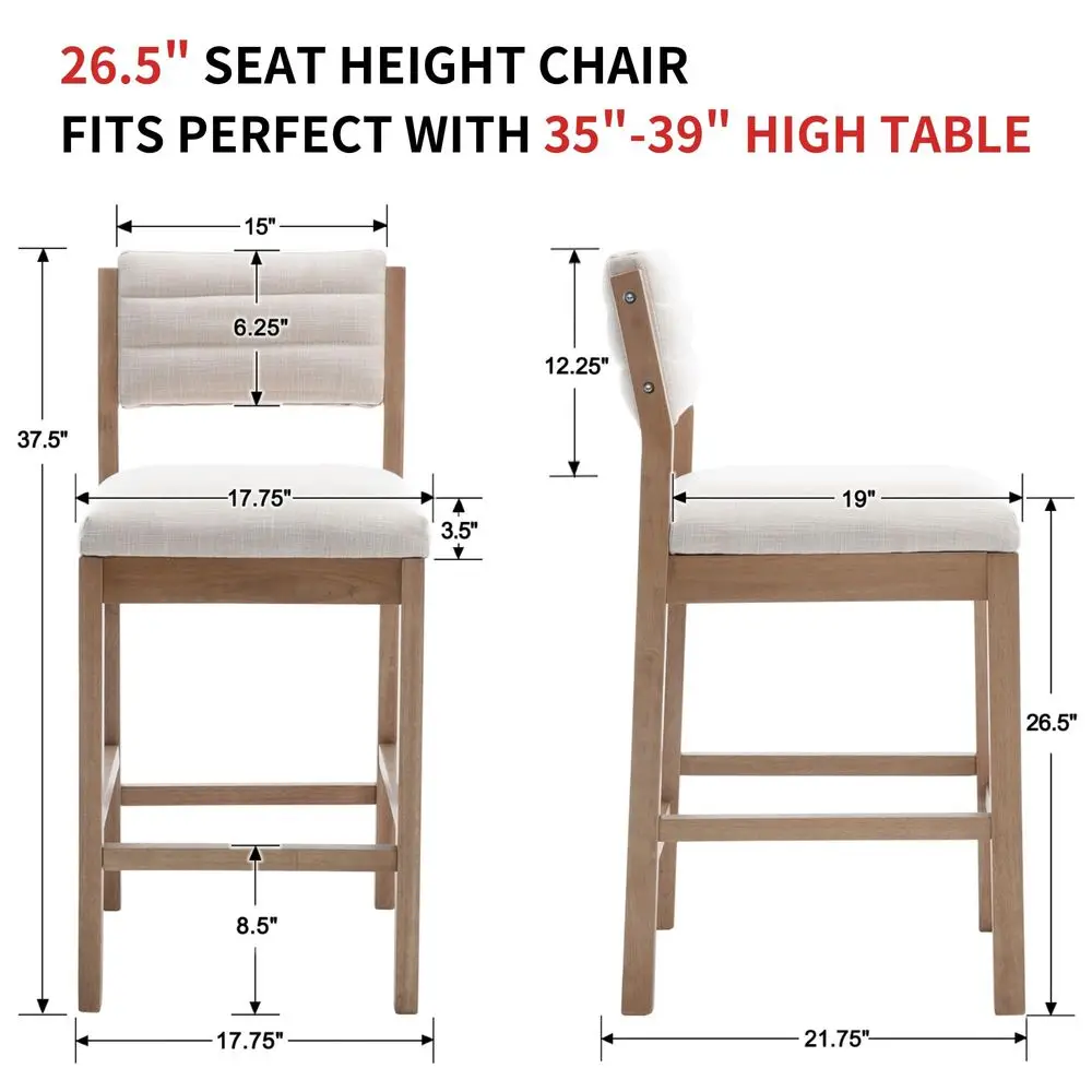 

26 Bar Stools Set of 3 Counter Height Bar Stools for Kitchen Counter, Modern holstered Barstools with Back and Wood Legs Line