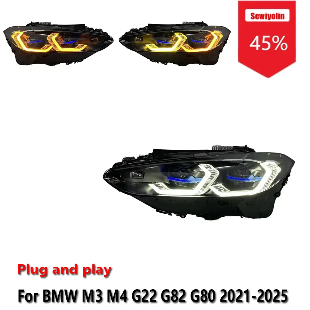 

Sewiyolin Car LED Headlight Assemblies For BMW M3 M4 G22 G82 G80 2021-2025 Triple Color DRL Brake Turn Signal Lamp Plug and Play