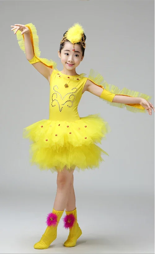 High Quality Yellow Kids Duck Bird Chick Animal Dance Costumes Set For Children Cartoon Stage Performance Clothing