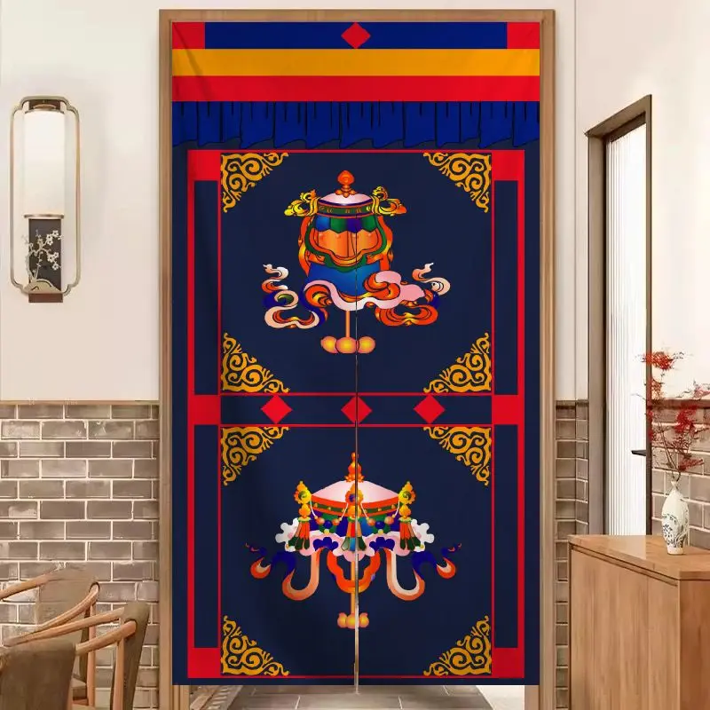 VIKAMA Exotic Tibetan Style Half Door Curtain, Sacred Auspicious Folk Art Fabric Room Divider, Unique Home Decor