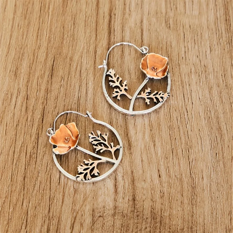 

Vintage Creative A Flower Orange Personality Hoop Earrings Women Temperament Old Design Party Jewelry Accessories