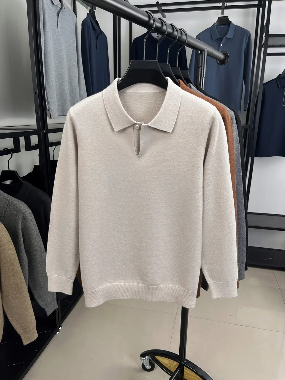 Herren Wollmischung Polo-Pullover Schwergewichtiger Warmer Strickpullover Anti-Pilling Weicher Griff Langarm-Pullover Herbst Winter – Detail 26