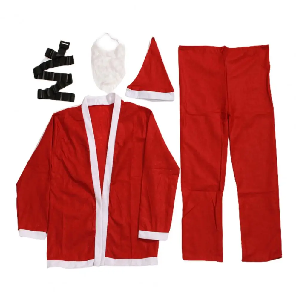 1 Set Christmas Hat Top Pants Cardigan Thicken Festive Contrast Color Fake Bear Santa Claus Clothes for Cosplay