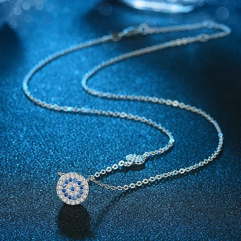 TONGZHE Women Necklace Long 925 Silver Sterling Jewelry Blue Stone CZ Evil Eye Pendant Necklace For Women Link Chain Koyle 4
