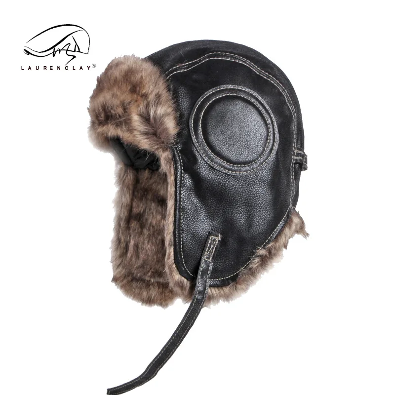 Russian Trapper Soviet Ushanka Bomber Hat Knitted Leather Earflap Fur Lined Winter Cap for Men Women