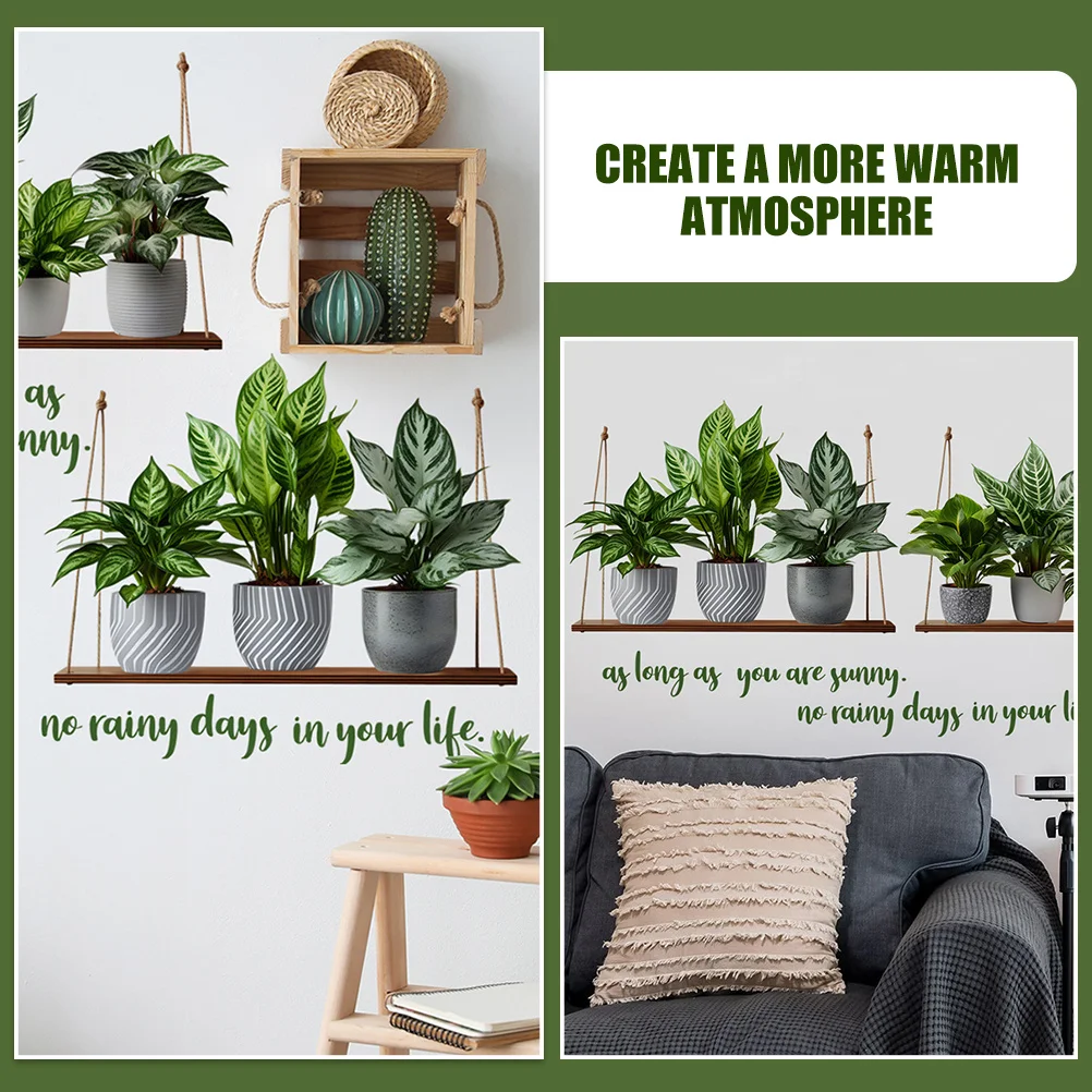 

1Set Potted Plant Wall Art Sticker Green Plant Wall Decal Decorative Adhesive for Living Room Bedroom Window Home Sticker