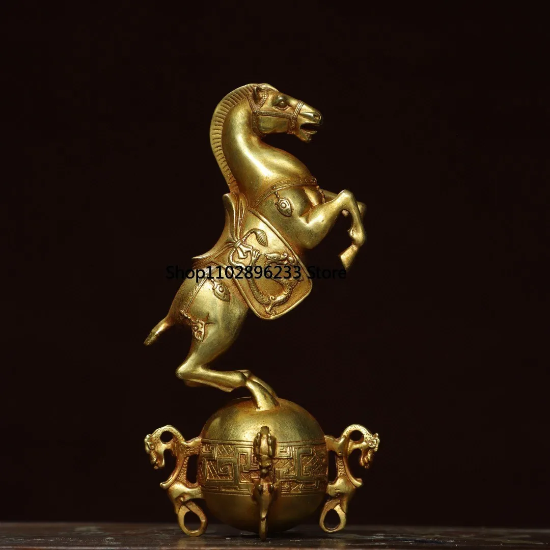 Brass gilt horse to success Tread drum supplies shop entrance office Bogu rack ornament promotion gift 23cm