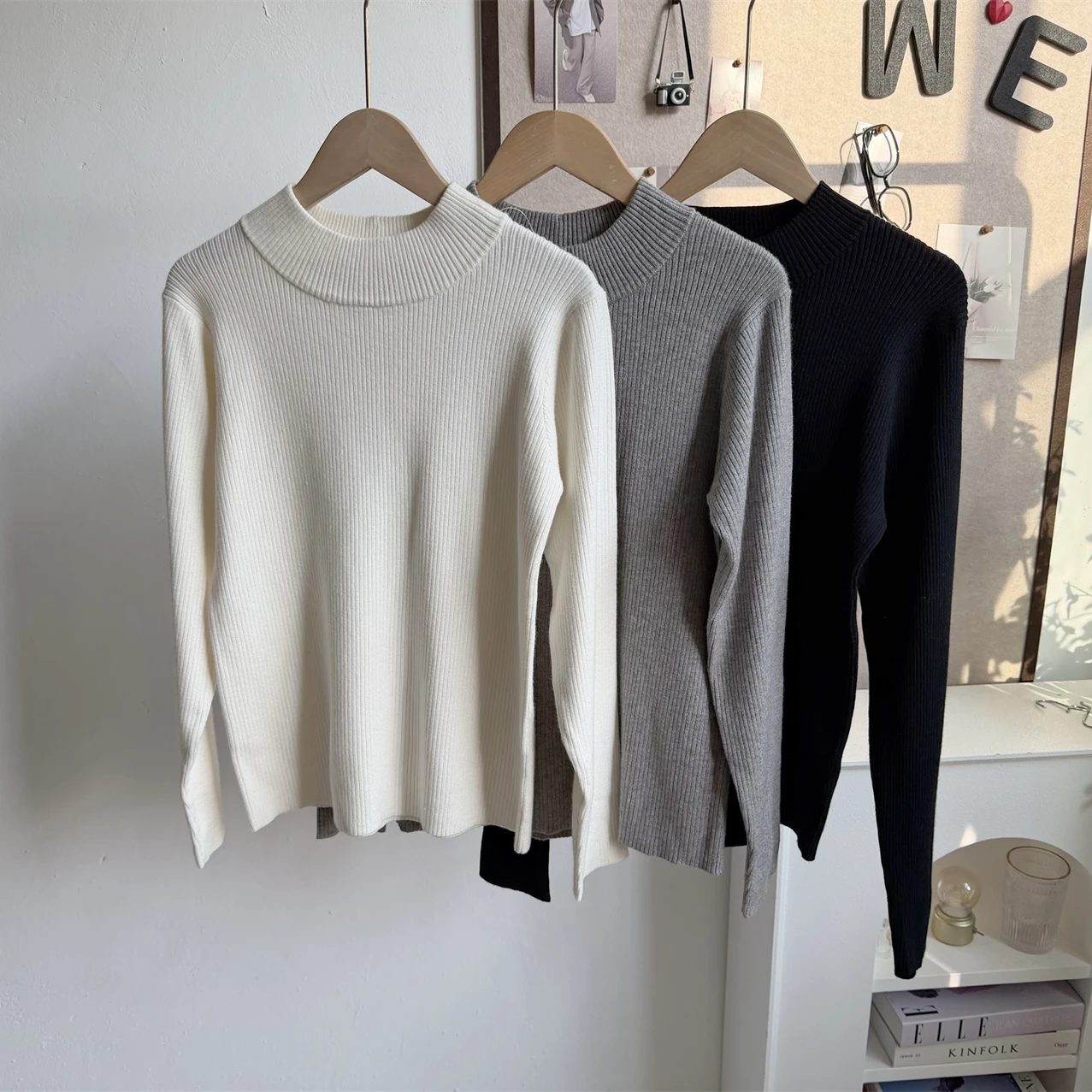 

Classic Pure Color f High Ne Knitted Sweater Base Layer Top Japanese Sle Warm Autumn Winter Women's Faion