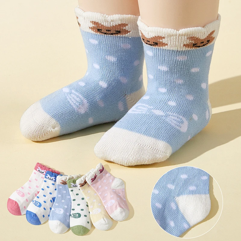 

6Pair Cute Dot Children Socks 6-12Month Newborn Cotton Sock Spring Autumn Loose Baby Short Socks Cartoon Print Infants Footwear