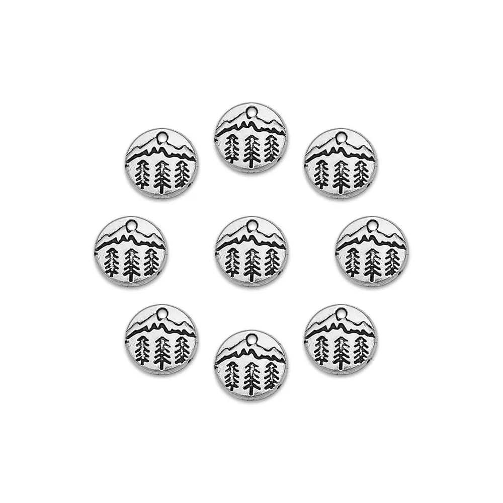 50pcs/lot--11mm Pine Tree Pendants Under The Mountain Christmas Charms DIY Supplies Jewelry Accessories