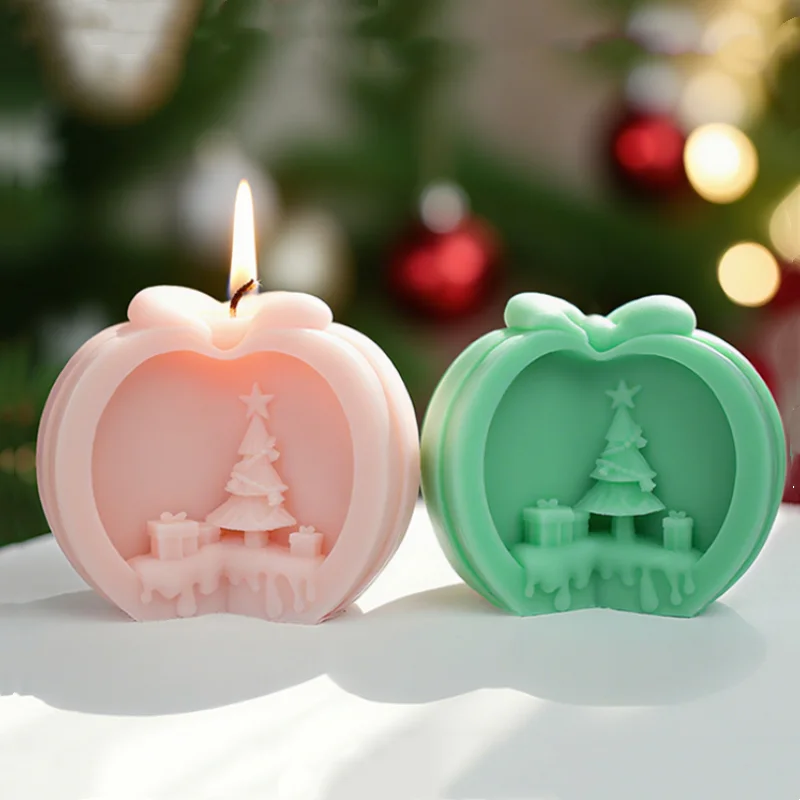 ثلاثية الأبعاد شجرة عيد الميلاد التفاح سيليكون الشمع قالب شمع لتقوم بها بنفسك عيد الميلاد التفاح الروائح الجبس إسقاط الراتنج هدية تزيين المنزل