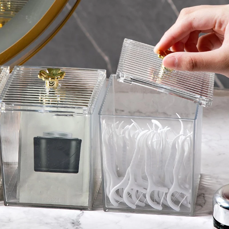 Clear Acrylic Makeup Organizer Dustproof Cotton Swab Qtip Storage Box with Lid Lipstick Holder Vanity Desktop Case