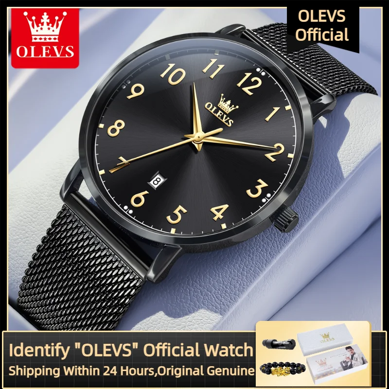 OLEVS 5653 Men's Quartz Watch Casual Sports Men's Wristwatch Waterproof Leather Strap Man Hand Clock