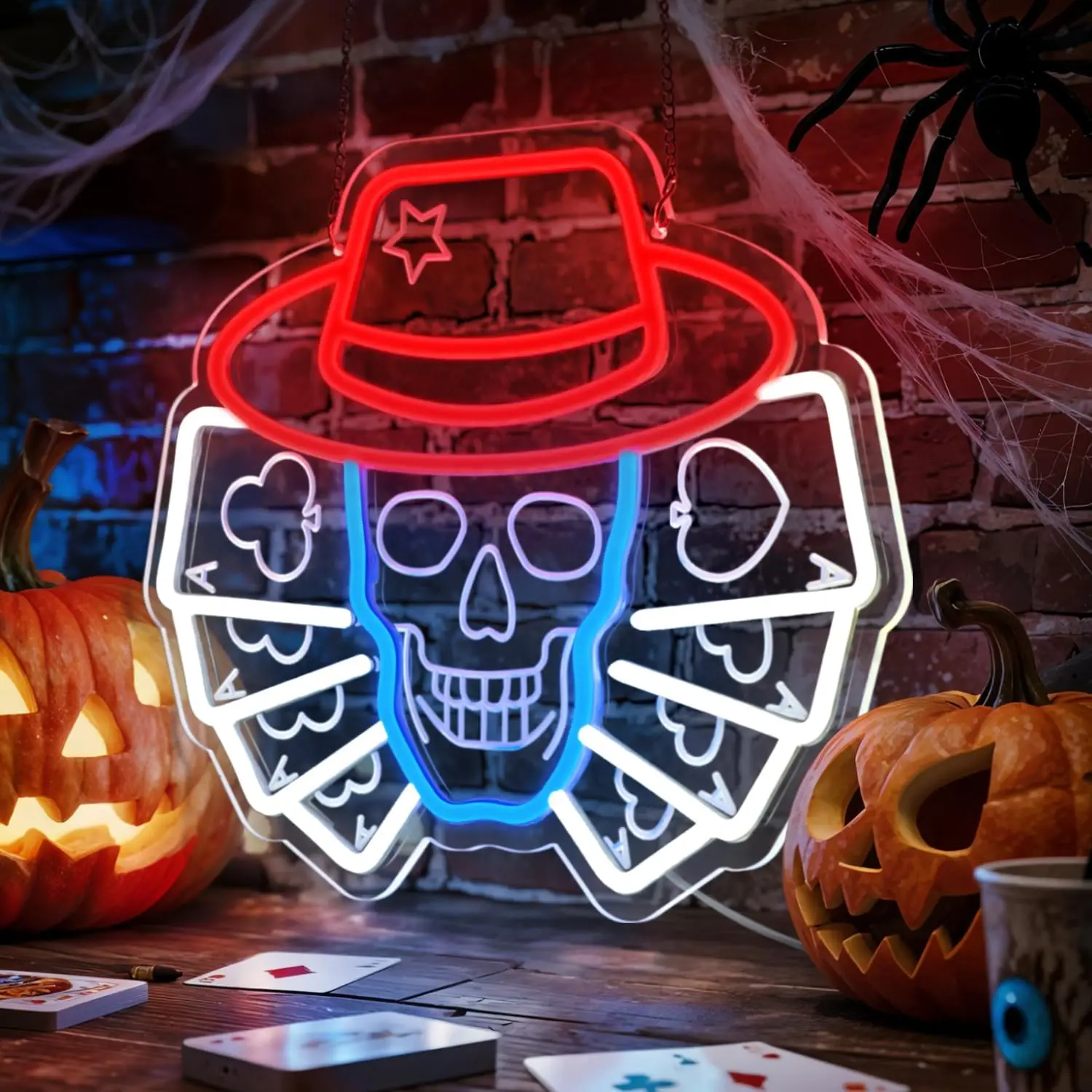 الجمجمة بوكر النيون تسجيل USB عكس الضوء LED ضوء النيون لغرفة الألعاب بار رجل الكهف مخيف الموسم هالوين حفلة مسكون ديكور المنزل #2