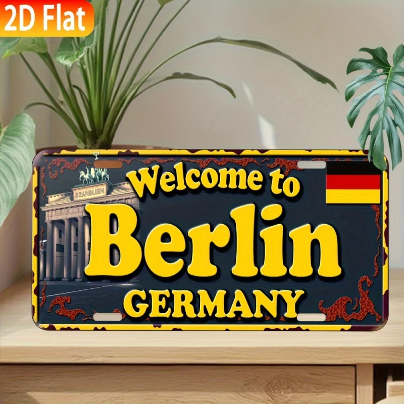 قطعة واحدة من لوحة ترخيص ألمانيا برلين العتيقة - مرحبًا بكم في برلين ألمانيا لتزيين الحروف الجريئة #4