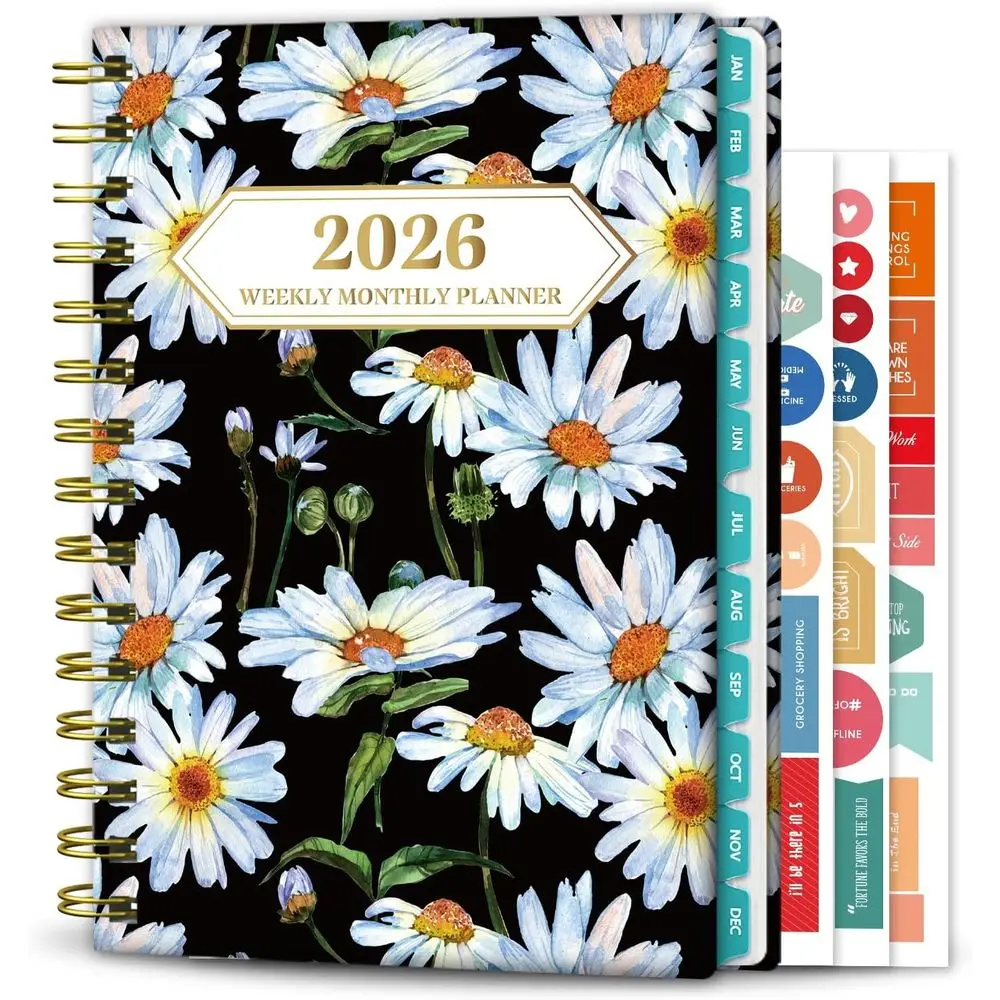 

Ежедневник-органайзер 2026: ежедневный, еженедельный и ежемесячный планировщик, 8,4 x 6,3 дюйма, блокнот на спирали с разделителями для дома, офиса или школы