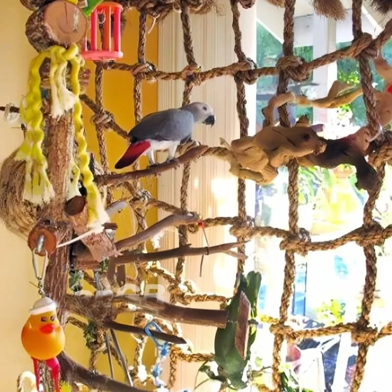 Red de escalada para loros de 40x40cm, juguete para pájaros, cuerda oscilante, soporte para pájaros, hamaca con gancho, colgante para pájaros, escalada, masticar, morder, juguetes