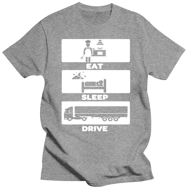 Novelty Eat Sleep Drive Trucker T-Shirt Mens Short Sleeves  Streetwear Hip Hop  Printed T Shirts Top Tees