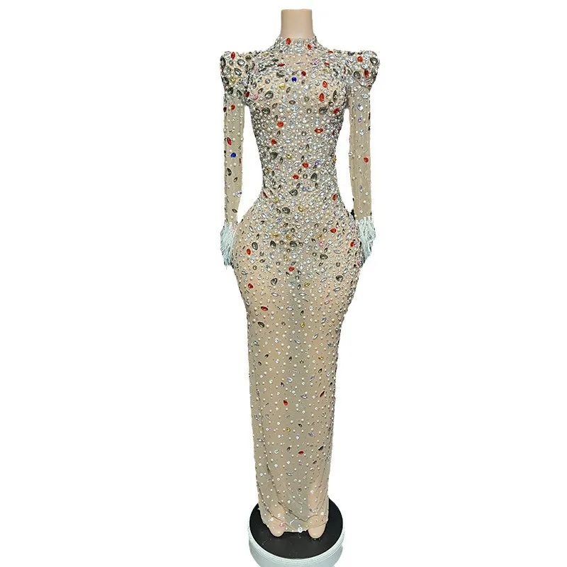 Brilhante roupas femininas de luxo vestido de aniversário mulher strass diamante palco mostrar roupa celebridade maxi bodycon vestido de festa