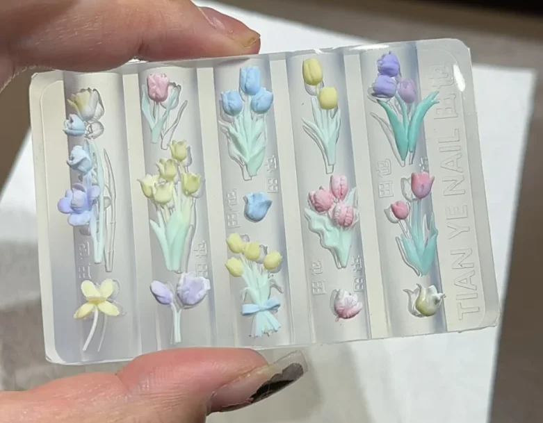 Tulip and Iris Flower Hand Carving Mold Cute Handcrafted Design with High Transparency 3D silicone Nail Art DIY Accessories