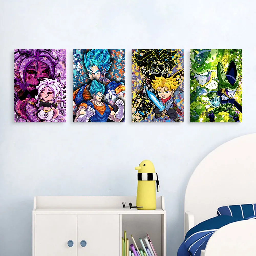 Anime DRAGON BALL Z Posters Roles Colorful Abstract Picture Art Wall Cartoon Canvas Painting for Home Bedroom Decoration Gifts