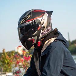 DOT Approved Full Face Motorcycle Helmet Flip Up Helmet with Dual Visors Four Seasons ABS Shell Modular Helmets Motorbike Moped