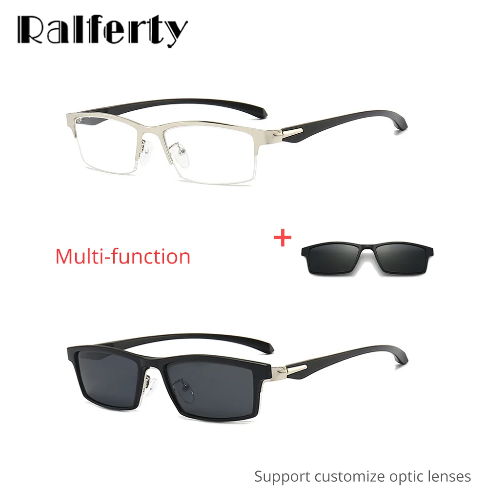 Gafas de sol rectangulares 5 en 1 con imán para hombre, gafas polarizadas con Clip para hombre, montura de medio Metal, gafas ópticas para miopía con 0 dioptrías