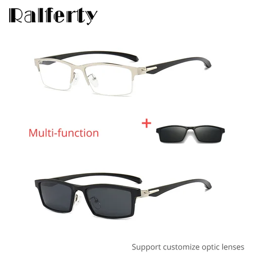 Imagen 2 del producto Gafas de sol rectangulares 5 en 1 con imán para hombre, gafas polarizadas UV con Clip nocturno para hombre, gafas de conducción al aire libre con medio marco de Metal