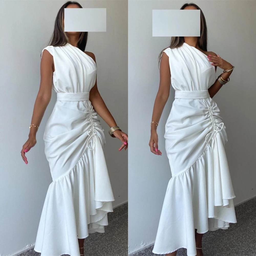 

Customized Simple Jersey Mermaid Evening Dress Delicate One Shoulder Prom Dresses Formal Sleeveless Special Occasion Gowns