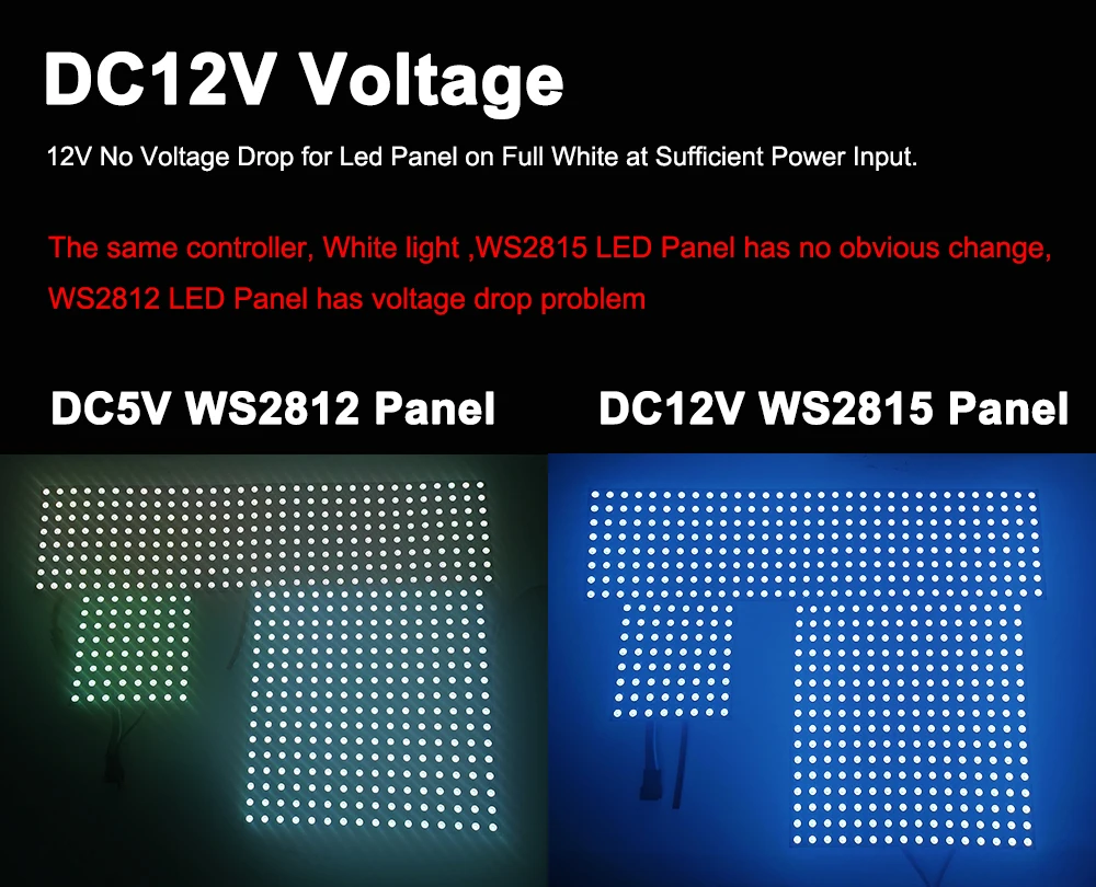 DC12V WS2815 8*8 8*32 16*16 Led Panel 4Pin Individually Addressable 5050 RGB Pixels Matrix Flexible Screen Dual Signal Module