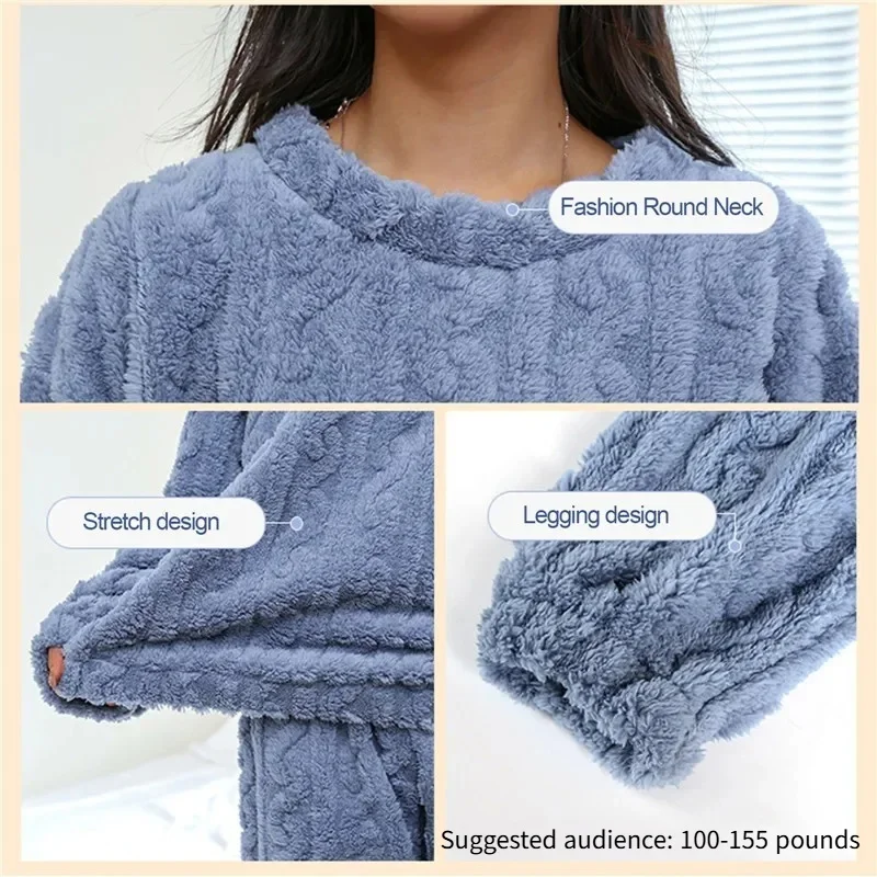 Soft Coral Velvet Jacquard Warm Pajama Set for Women Cozy Loungewear Outerwear for Winter Christmas Back to School Gift