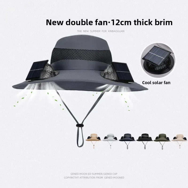 Mens Quick Dry Bucket Hat Large Size Sun Hat with Solar Powered Fan USB Rechargeable for Outdoor Hiking Camping Fishing Activity view 2